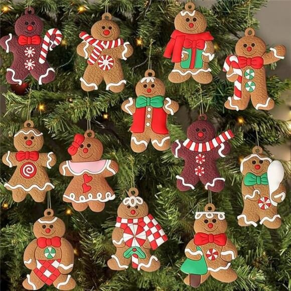 12pcs Gingerbread Man Assorted Plastic Ornaments for Christmas Tree - Picture 7 of 7